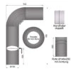 Schiebe-Rauchrohr Set Stahl 90° 700 X 532 Mm Ø 150 Mm Schwarz, Gezogen