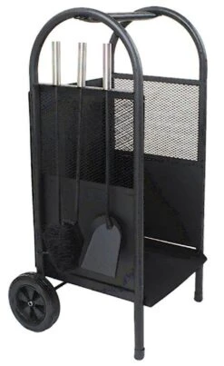 Holzwagen Mit Kaminbesteck 3-teilig Lienbacher, Stahl Schwarz