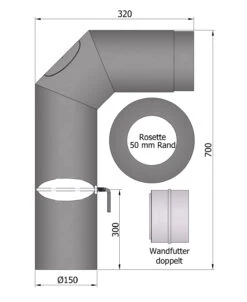 Rauchrohr Set Stahl 2x 45° Kurz 700 X 300 Mm Ø 150 Mm Schwarz