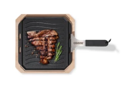 Cozze Gusseisenpfanne Mit Bambus Servierbrett, 33x33 Cm